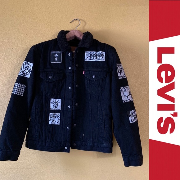 levi black denim sherpa jacket